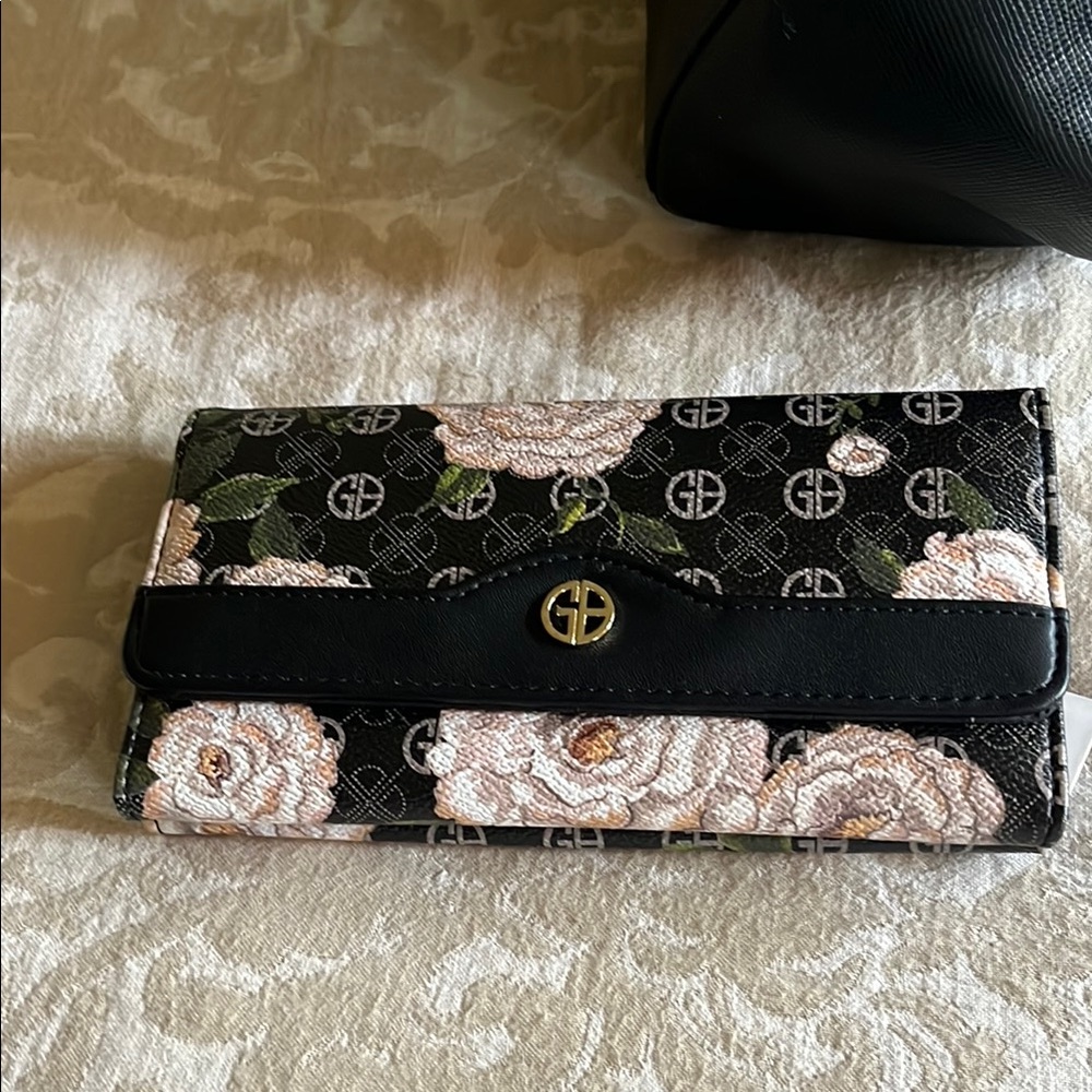Gianni Bini Black and Pink Floral Wallet